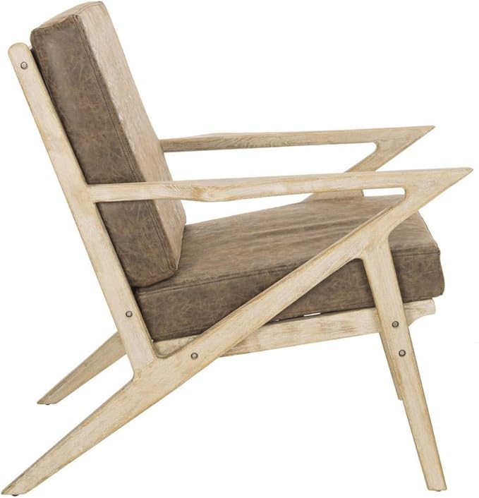 Safavieh Home Varys Light Brown Faux Leather and White Wash Accent Chair