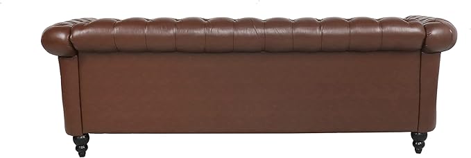 RARZOE Modern 3 Seater PU Chesterfield Sofa Upholstered Tufted Button Leather Chesterfield Couch Classic Faux Leather Settee with Nailhead Trim Scroll Arms for Living Room Bedroom(Dark Brown)