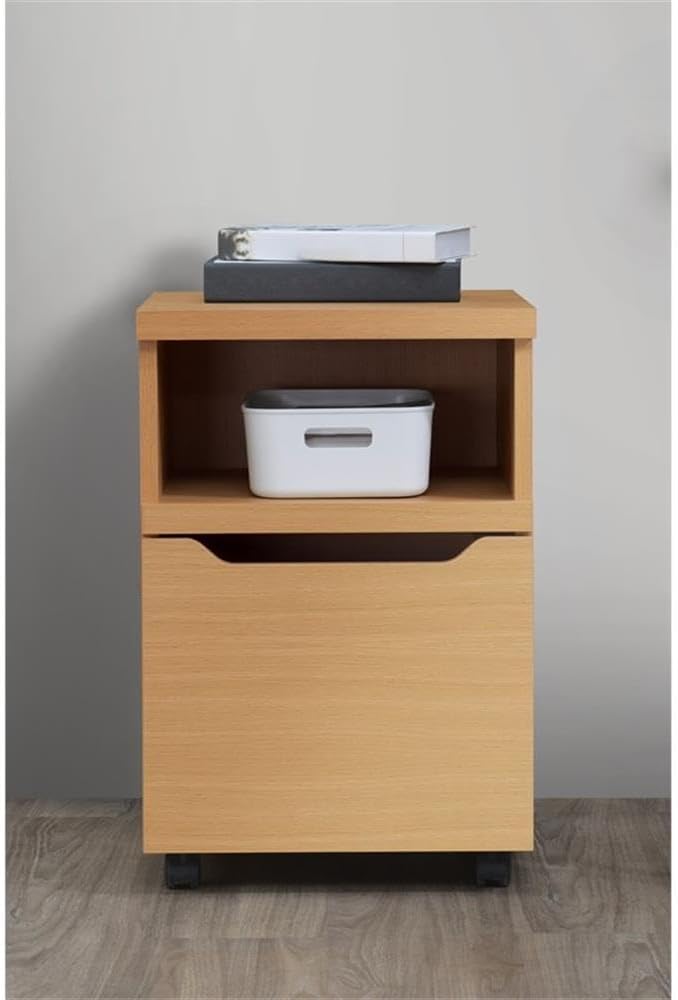 Pemberly Row Engineered Wood Rolling File Cabinet Natural Woodgrain Finish 16 W x 17 D x 24 H Lockdowel Assembly Large File Drawer with Euro Glides Dual Wheel Casters Home Office Storage