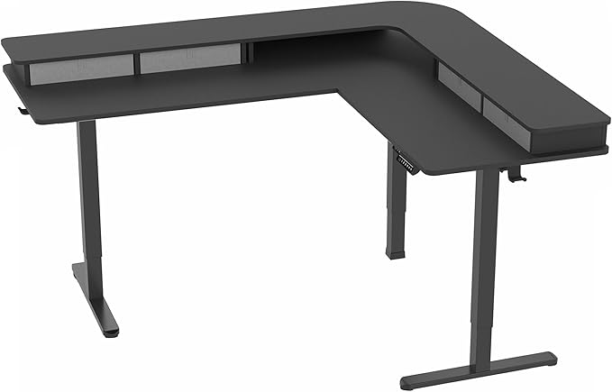 VIVO Electric Mobile Corner 75 x 63 inch 2 Tier Stand Up L-Shaped Desk Height Adjustable Memory Controller Storage Drawers Black Top Black Frame DESK-E3CVB-75