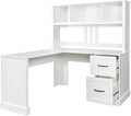 WERSMT Home Office Executive Desks with Drawer Modern Corner Desk with Hutch 60 Large Wood L Shaped Desks with Shelves &amp File Cabinet White