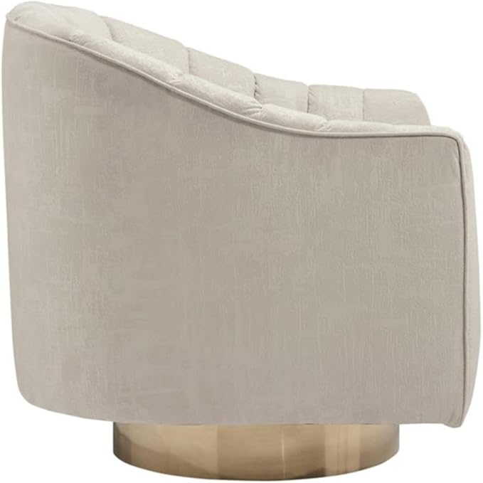 BOWERY HILL Contemporary Swivel Accent Chair Polyester Pearl Velvet Upholstery Barrel Back Brass-Tone Metal Base 31 in H x 30 in W x 32.25 in D Ivory Finish Modern Living Room or Lounge Chair