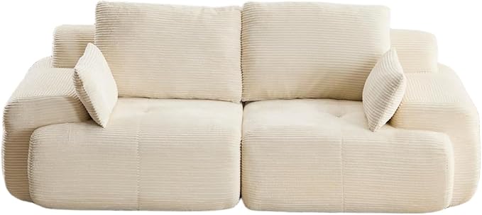 Modern Loveseat with Pillows Extra Deep Soft Cloud Love Seat with Multiple Corduroy Boneless 2 Seate Couch for Living Room Apartments Bedrooms Guest Rooms (Beige 2 Seat)