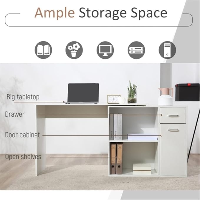 L-Shaped Computer Desk with Bookshelf Home Office Desk with Bookcase Space-Saving Writing Desk Work Table for BedroomCorner Desk with Shelves Office Desk Study Writing Table Workstation