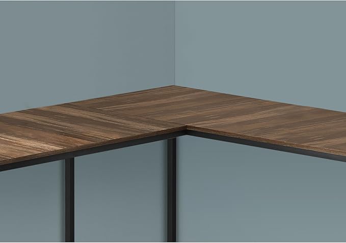 Corner L-Shaped Computer Desk 58-Inch Modern Home Office Workstation Brown Laminate Black Metal