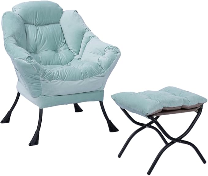 Lazy Chair with Ottoman Modern Large Accent Lounge Chair Leisure Sofa Armchair with Ottoman Reading Chair with Footrest for Bedroom Living Room Dorm Rooms Garden and Courtyard (Green)