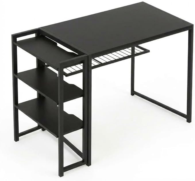 PioneerWorks 35-Inch Home Office DeskFolding Computer Desk with 3 Storage ShelfHome Computer Table Gaming Desk for Bedroom Home Office Dorm Apartmen Study Gaming WritingBlack