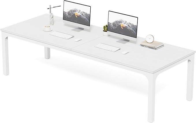 LITTLE TREE Two Person Desk 78.7 Inches Extra Long Computer Desk Wooden Large Office Desks with Strong Metal Legs Double Desks for 2 People Writing Study Desk for Home Office White