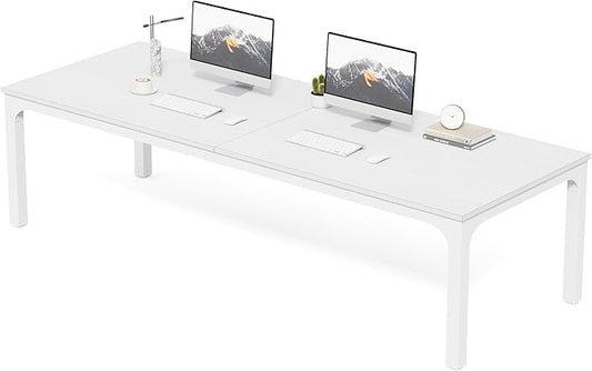 LITTLE TREE Two Person Desk 78.7 Inches Extra Long Computer Desk Wooden Large Office Desks with Strong Metal Legs Double Desks for 2 People Writing Study Desk for Home Office White