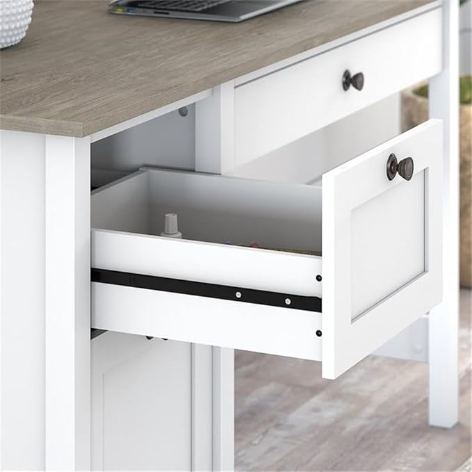 Atlin Designs 54 Farmhouse Computer Desk Engineered Wood White and Gray Finish 3 Drawers Keyboard Tray Home Office Desk with Storage ANSI/SOHO Certified