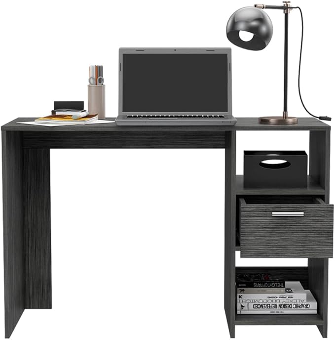 Penau Writing Desk with 2 Shelves and 1 Drawer Smokey Oak Finish Functional Workspace for Home Office 43.3Inch Wide