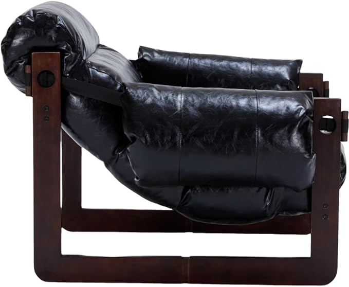 GDFStudio Aogex Oil Waxed Leather Lounge Sofa Accent Chair Leather Club Chair Armchair with Removable Pillow Comfort Chaise Lounge Single Reading Sofa for Living Room Bedroom Home Black