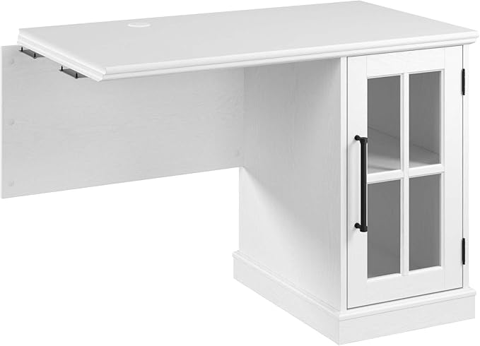 Bush Home Westbrook 42W Computer Desk Return with Storage in Ash White | Farmhouse Desk for Home Office Workspace