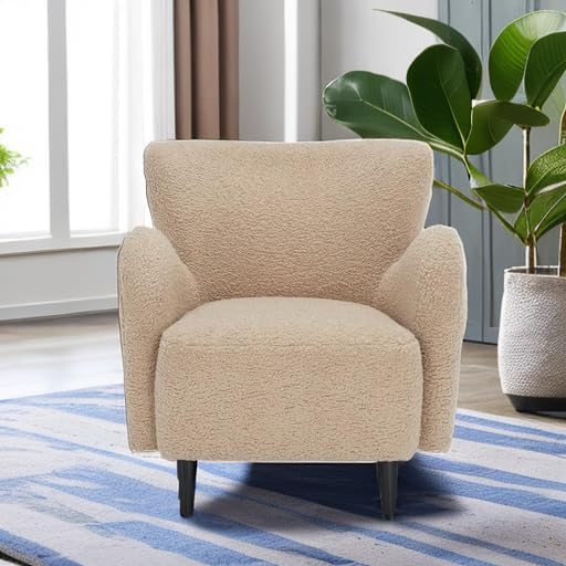 SAFAVIEH Couture Collection Rayanne Modern Light Brown Faux Lamb Wool Wingback Chair (Fully Assembled)