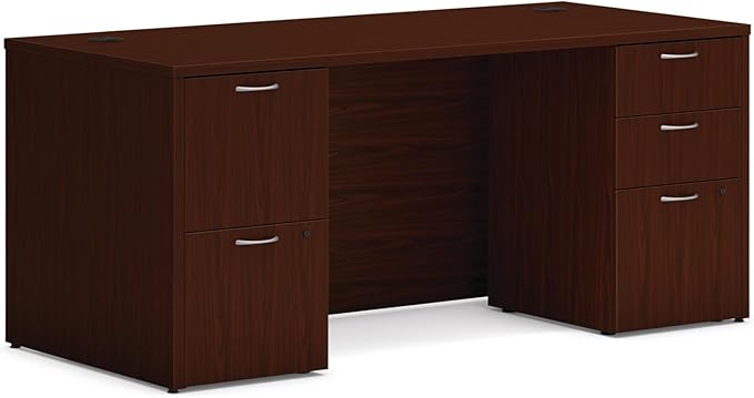 HON MOD Executive Office Desk with Drawers Modern Computer Desk with Double Pedestals Home Office 66 W Mahogany