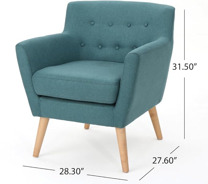 ChairArmchair ReclinerModern Club Chair Upholstered Fabric Accent Chair with Button-Tufted Backrest and Tapered Birch Wood Legs Ideal for Living Room (Teal + Fabric)