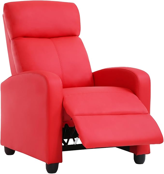 Recliner Chair Living Room Chair PU Leather Reclining Sofa Lounge Home Theater Seating with Lumbar Support Overstuffed High-Density Sponge Push Back Recliners Armchair for Living Room Red