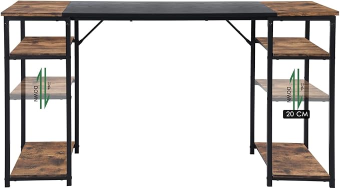 FurnitureR Home Office Desk Wood Top L47.2 Contemporary Writing Table with 4 Storage Shelves for Home Office Study Living Room Computer Desk Brown&ampBlack