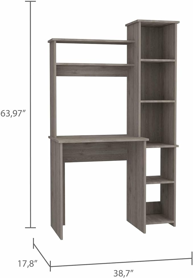 Home Office Desk Writing DeskComputer DeskSix ShelvesGray