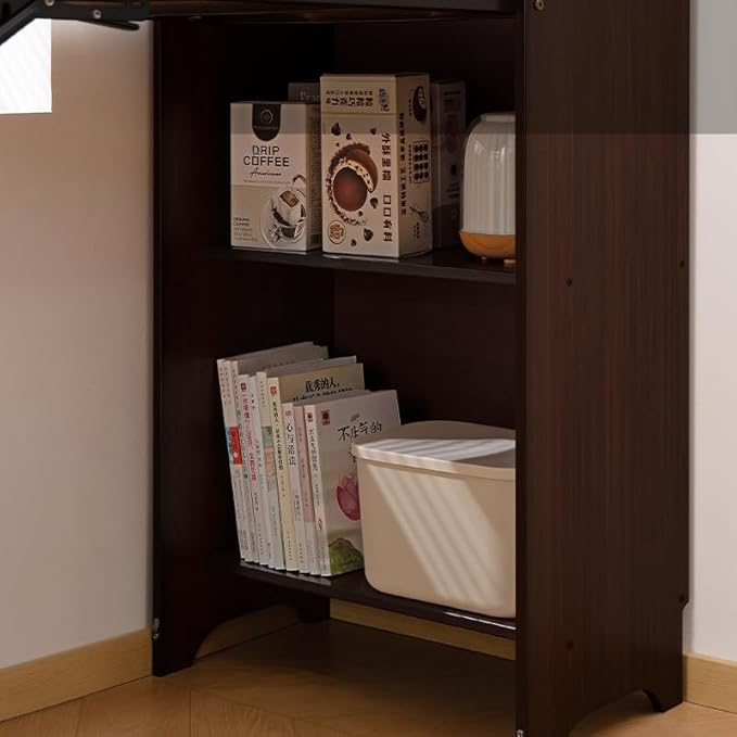 KEIKI Extendable Computer Desk Bamboo Folding Desk Computer Desk with Hidden Storage and Built-in Socket Mid Century Foldable Table for Home Office and Bedroom Walnut Brown