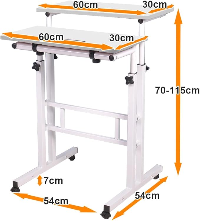 DlandHome Mobile Standing Desk Stand Up Desk Rolling Desk Stand Sit Desk Mobile Computer Desk Adjustable Standing Desk 23.6inches Table Workstation Mobile Desk Cart Tray White