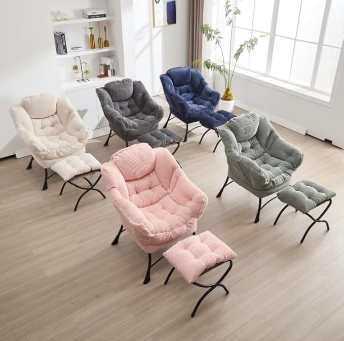Lazy Chair with Ottoman Modern Lounge Accent Chair with Armrests &amp Side Pocket Reading Chair &amp Leisure Upholstered Footrest for Small Space Comfortable Living Room Chairs &amp Bedroom Chai