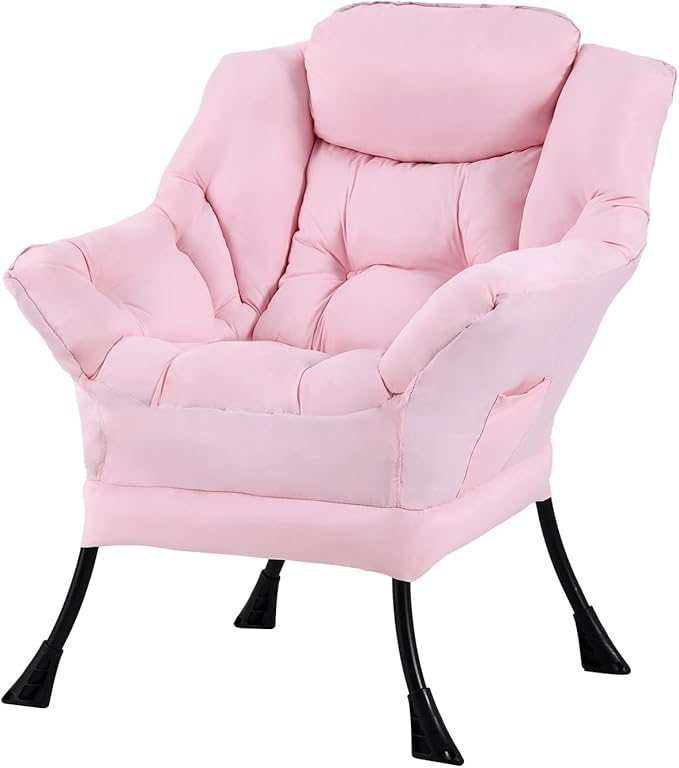 Tiita Lazy Chair Pink Modern Large Accent Armchair Comfy Leisure Sofa Reading Chair for Bedroom Living Room Dorm Rooms Garden and Courtyard Pink