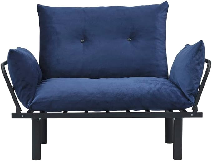 49 Mini Couch with Mattress Included Small Loveseat Sofa Chair for Small Space Oversized Accent Chair and a Half Metal Frame (Blue)