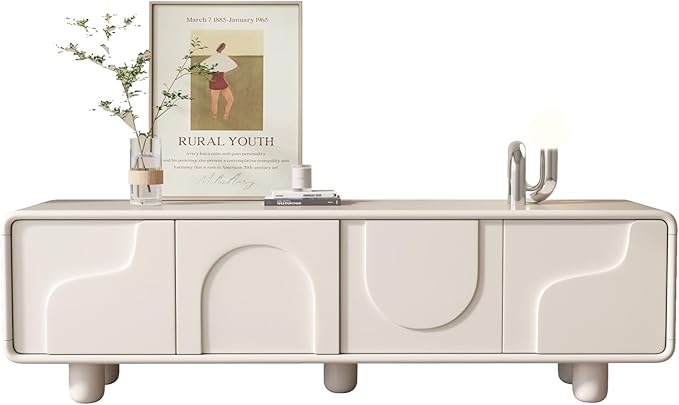 62.99 Modern TV Stand for 55/60/65 inch TV Entertainment Center with StorageTV and Media Consol for Living RoomSide Cabinet with Cord HolesCream White