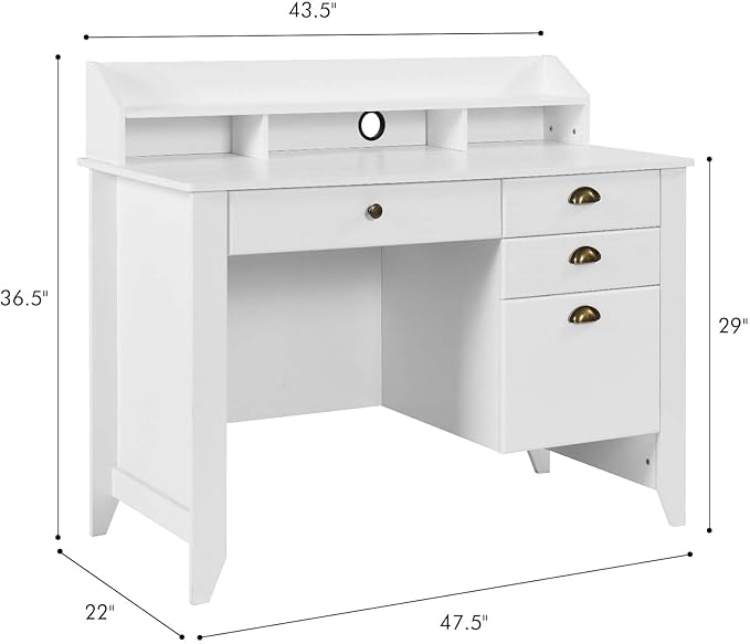 Catrimown Computer Desk with Drawers and Hutch 47 Inch Home Office Desk with File Drawers Student Girls Desks Teens Writing Table with Hutch Small Desk with Drawer for Bedroom White