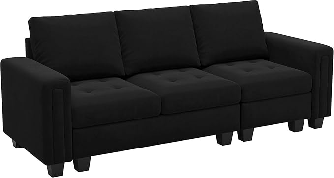 Belffin Velvet Modular Sofa Couch 3 Seater Sofa Couch for Living Room Black