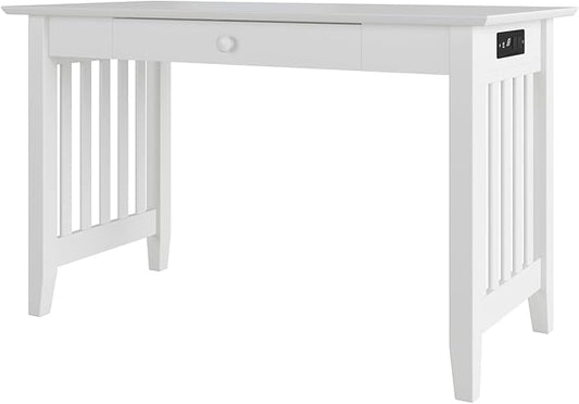 AFI Mission Desk with Drawer and Charger White