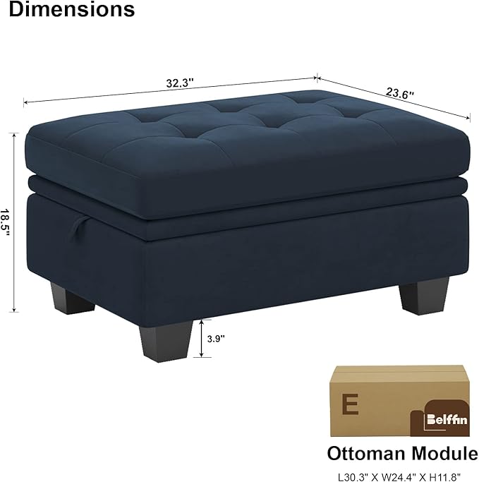 Belffin Small Storage Ottoman Module for Modular Sectional Sofa Blue