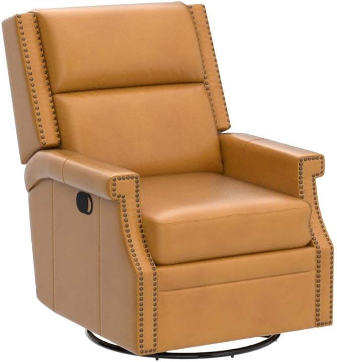 HULALA Home Genuine Leather Swivel Rocker Recliner Modern Manual Glider Recliner Chair with Adjustable Backrest &amp Footrest360 Degree Swivel Home Theater Sofa Armchair for Living Room Bedroom Ca