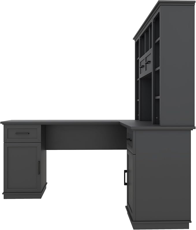 L Shaped Desk Computer Desk with Drawers Bookshelf &amp Hutch Modern Corner Desk Home Office Desk L-Shaped Study Table Writing Desk Corner Gaming Computer with Storage (Black)