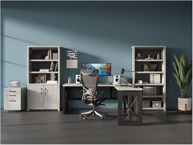 NBF Two Drawer Mobile File Pedestal Concrete with Locking File Drawer and Metal Drawer Pulls on Rolling Casters for Industrial Style