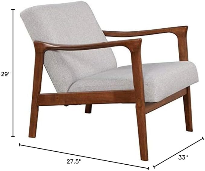 Alpine Furniture Zephyr Mid-Century Retro Accent Lounge Chair Wooden Arm Upholstered Back Living Room Furniture 33 W x 27.5 D x 29 H Walnut Finish/Pebble Upholstery