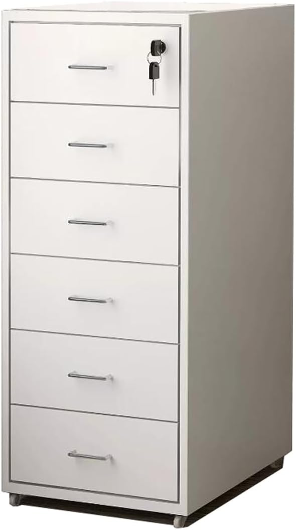 File Cabinet Six Drawer Cabinet Office with Lock Storage Cabinet Iron Data File Storage Cabinet (Color : White)