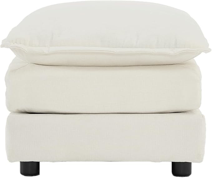 kevinplus Ottoman Square Chaise Ottoman Stool Bench for Living Room Bedroom Apartment Chenille Fabric White