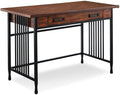 BOWERY HILL Computer Desk 46 in x 22 in x 30 in Mission Oak Finish Hardwood Solids and Oak Veneers Matte Black Steel Base Drop Front Drawer Home Office Writing Desk