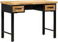 vidaXL Solid Mango Wood Rectangular Writing Table with 2 Drawers Brown Industrial-Style Computer Desk for Home or Office Use
