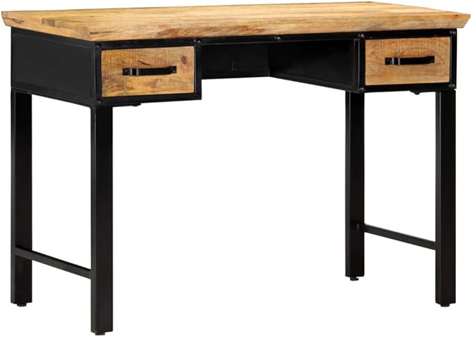 Rustic Writing Computer Desk with Drawers Home Office Desk Writing Study Table PC Desk Workstation for Bedroom 43.3x19.6x29.9 Solid Mango Wood -AA