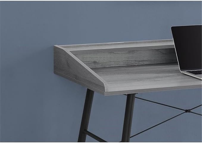 Pemberly Row 47.25 Wood Computer Desk with Small Hutch Gray Finish Mid-Century Modern Style Metal Base with Black Legs Compact Laptop or Writing Table for Home Office or Bedroom