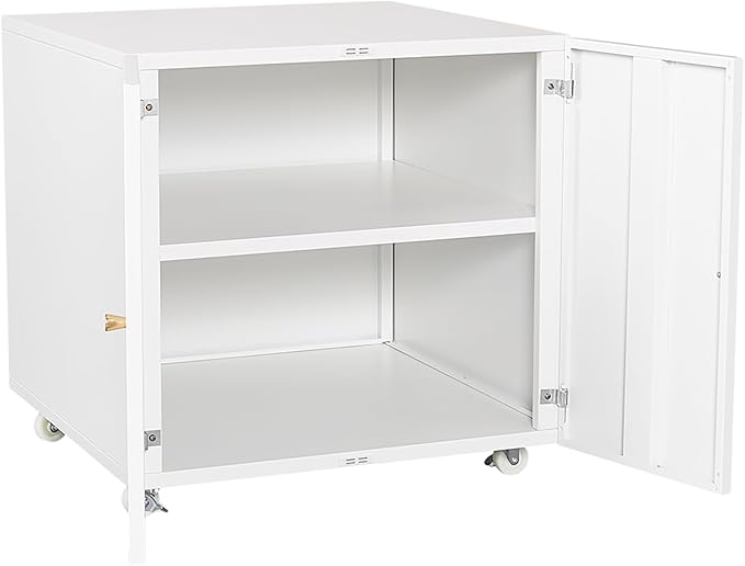 Epinki 2 Tier White Cabinet Metal File Cabinet 23.62 L x 23.62 W x 23.62 H