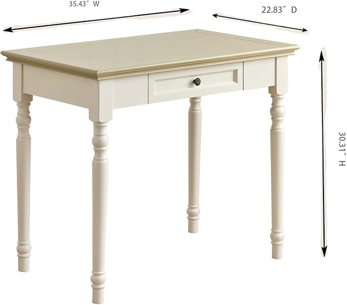 35” Off White Solid Wood Writing Desk with Drawers Farmhouse Computer Desk with File Storage Ideal for Home Office Bedroom or Study Room