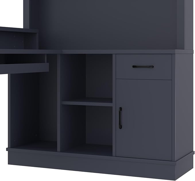 L-Shaped Home Office Desk with Storage Drawers Shelves and Cabinet Study Table Gaming Computer Desk with Keyboard Tray for Apartroom Living Room Blue