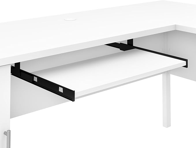 Bush Furniture Somerset L Shaped Desk with Hutch in White | Corner Computer Table with Drawers Cabinets and Pullout Keyboard/Laptop Tray for Home Office