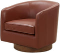 Pemberly Row Swivel Barrel Accent Chair Caramel Top Grain Leather Wood Base 28.5 W x 28.75 D x 28 H Comfortable Pocket Coil Seat Durable Upholstery Stylish Design for Living Room or Office