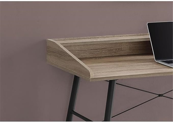 Pemberly Row Computer Desk 47 W x 23 D Dark Taupe Wood-Look Finish Black Metal Base Hutch with Shelf and Storage Cubbies Mid-Century Modern Home Office or Bedroom Laptop Table