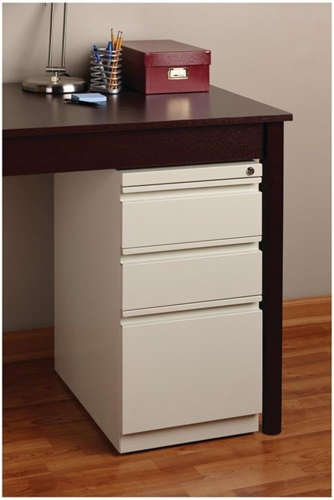 BOWERY HILL Mobile Pedestal Filing Cabinet 20 Deep Steel Construction Putty/Beige Finish 3-Drawer Box/Box/File Configuration Lockable Hidden Casters Letter-Size Hanging File Storage